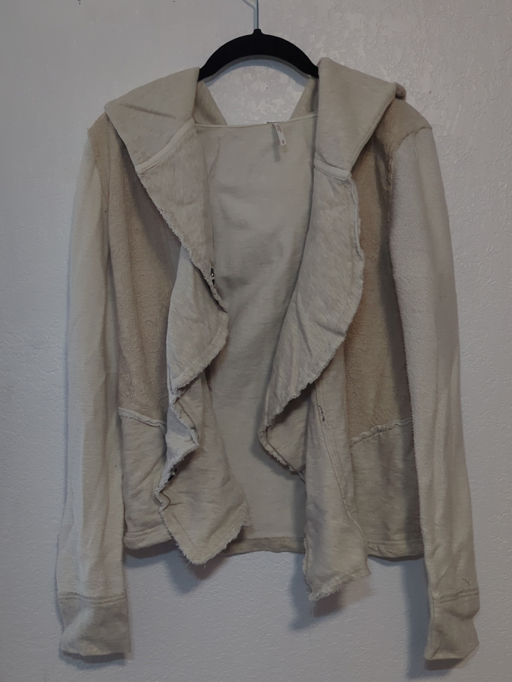 Free People Cream Hooded Teddy Open-Front Jacket